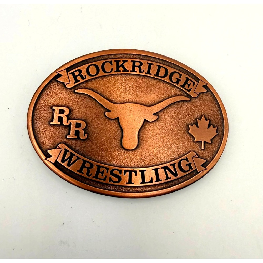 Rockridge Wrestling Copper Tone Belt Buckle Longhorn RR Canada Maple Leaf
